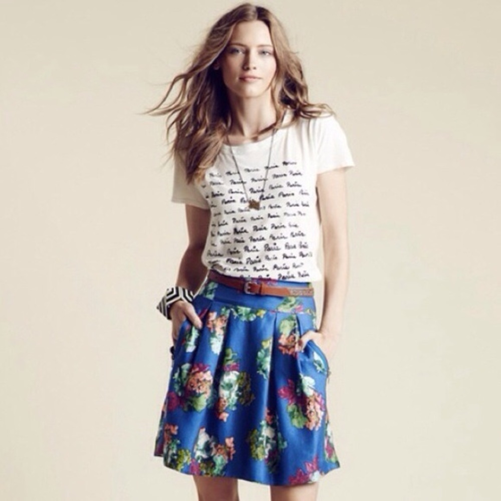 Maeve Blue Floral Pleated Skirt